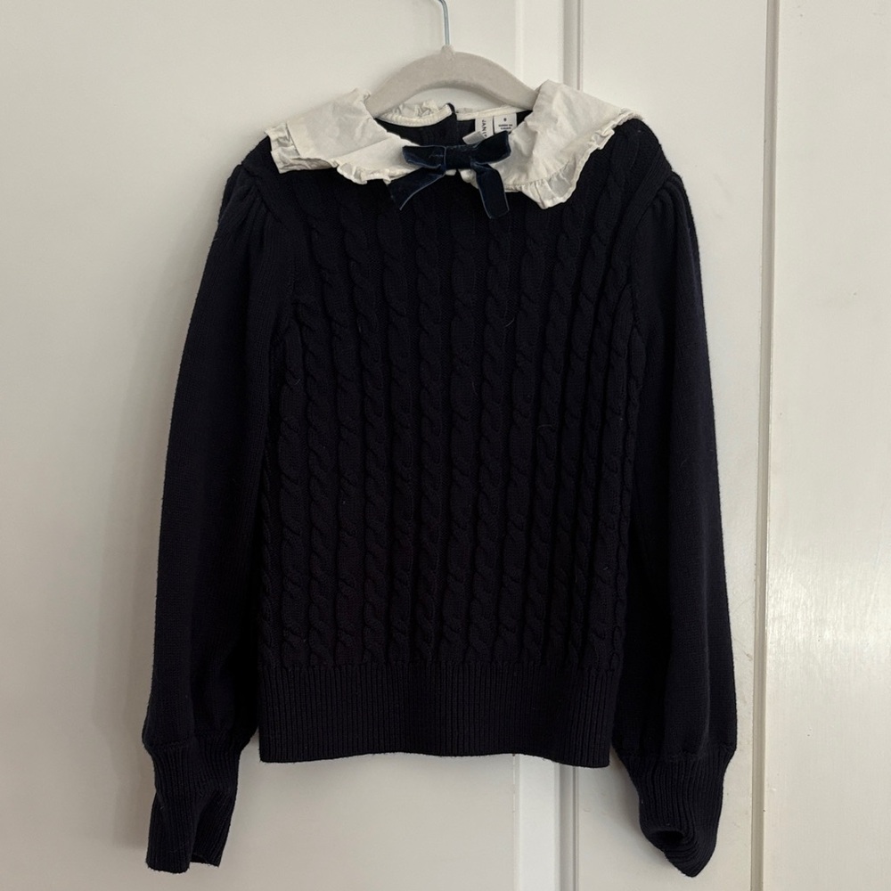 Janie and Jack Navy Cable Knit Sweater with White Collar sz 8